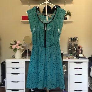 SM Teal Black Polka Dot Spring Dress Builtin Cami